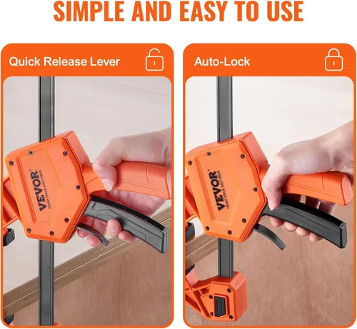 Vista 5 de VEVOR Abrazaderas de barra para carpintería, paquete de 2 abrazaderas/esparcidores con una sola mano de 24 pulgadas, abrazadera F de cambio rápido