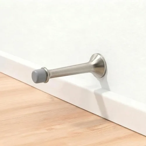 Vista 5 de Triumph Hardware Tope de puerta rígido sólido de 3 pulgadas con punta de goma suave, tope de puerta sólido de metal de zinc que protege la pared