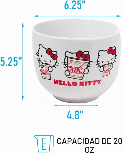 Vista 91 de Silver Buffalo Sanrio Hello Kitty Flowers, cuenco de ramen con palillos Patrón de flores de Hello Kitty