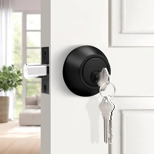 Vista 3 de Probrico Cerrojos de un solo cilindro, color negro plano, conjunto de manijas con llaves de ranura, 3 llaves para hardware de puerta