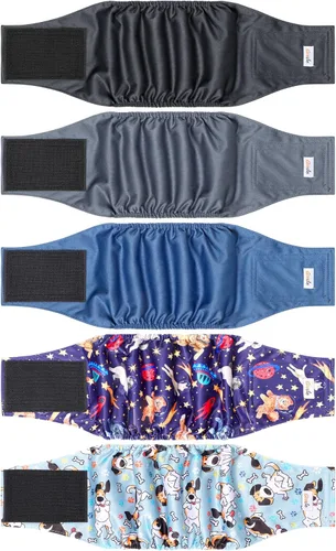 Vista 23 de Paquete de 5 pañales reutilizables para perros machos, bandas para el vientre de alta absorción para perros machos, para perros en incontinencia