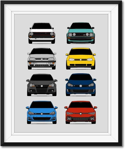 Vista 11 de Custom Car Posters Póster hecho a mano compatible con Volkswagen Evolution Print Wall Art Decor of the Best of VW Generations, multicolor, 8 x 10