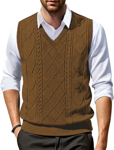Vista 14 de COOFANDY Chaleco de Suéter con Cuello en V para Hombre Chaleco de Punto Casual Pullover Chaleco Ajuste Ceñido Sin Mangas Ligero Chaleco de Suéter