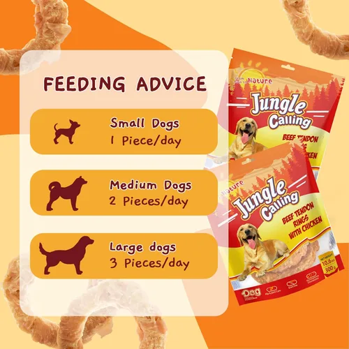 Vista 6 de Jungle Calling Tendones de carne para perros adultos, tendones envueltos en pollo, masticables para perros de larga duración, suplemento para cadera