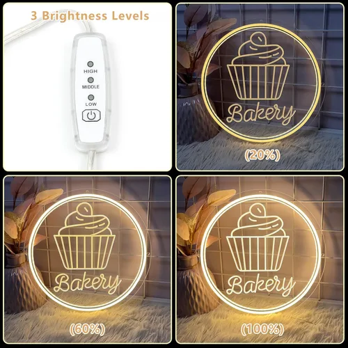 Vista 3 de Letrero de neón de panadería para decoración de pared, luz LED regulable, luz de neón, pasteles, pan, letreros para negocios, postres, alimentos