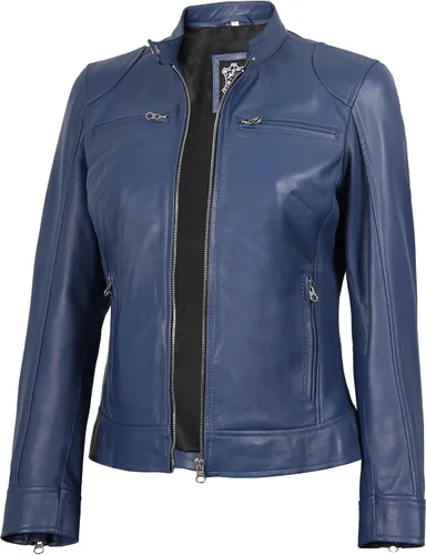 Vista 12 de Decrum Cafe Racer Chaqueta de piel de cordero real estilo motocicleta para Beige