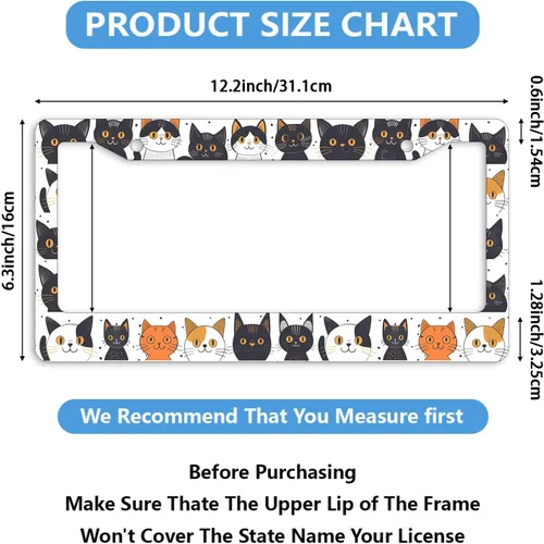 Vista 3 de Marco de matrícula de gato con dibujos animados de animales y gatos, personalizable, marcos de matrícula de acero inoxidable a prueba de óxido