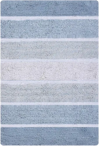 Vista 5 de Ramanta Home Juego de 2 alfombras de baño acolchadas a rayas 100% algodón, color azul y blanco, antideslizantes, absorbentes, súper suaves