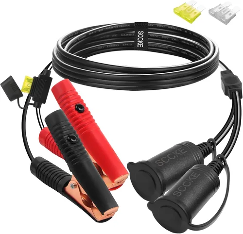 Cable de extensión de 6 pies / 5.9 ft 14 AWG con abrazadera de batería de 12 V/24 V clip de batería y adaptador para encendedor de cigarrillos
