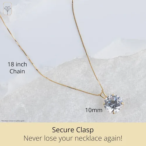 Vista 3 de MAX + STONE 14k Gold 8mm Round Solitaire Cubic Zirconia Pendant Necklace for Women with 18 Inch Box Chain