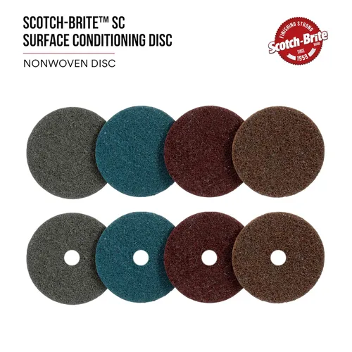 Vista 2 de Scotch-Brite disco de acondicionamiento de superficie, acoplamiento de gancho y bucle, óxido de aluminio (múltiples tipos/tamaños de granos), 4.5