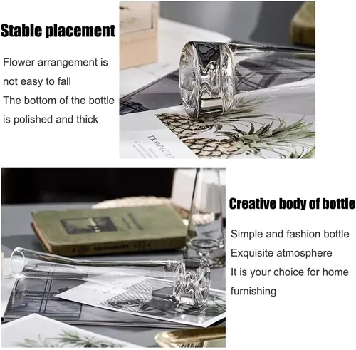 Vista 7 de Jarrón de cristal soplado hecho a mano, pequeño jarrón de vidrio transparente, jarrón de flores de vidrio, base pesada, jarrón de flores de un solo