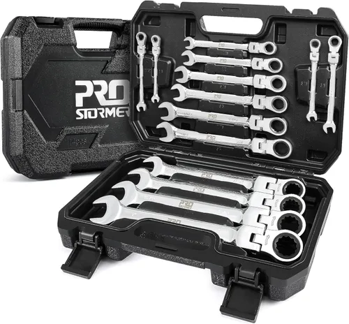 Vista 8 de Prostormer Juego de llaves de trinquete métricas de cabeza flexible de 14 piezas, kit de llaves combinadas de 0.236-0.748 in con estuche