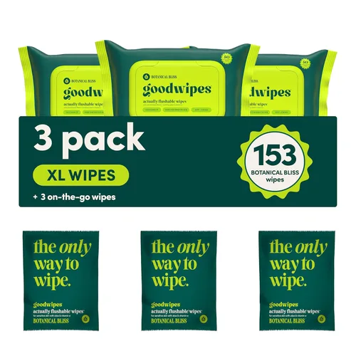 Goodwipes Toallitas desechables para el trasero - Vitamina E y aloe - Seguras para alcantarillado y fosa séptica - Toallitas húmedas extra grandes