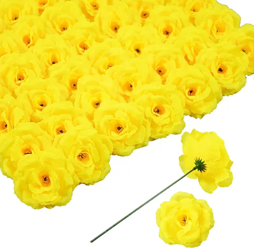 Vista 18 de Flores artificiales de rosas, 50 unidades de rosas negras a granel con tallo, cabeza de flor falsa de rosa de seda de 3 pulgadas para boda, fiesta