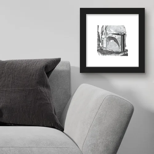Vista 3 de Trends International Gallery Pops Star Wars: Saga - Boba Fett Sketch - Arte de pared, versión enmarcada negra, 12 x 12 pulgadas