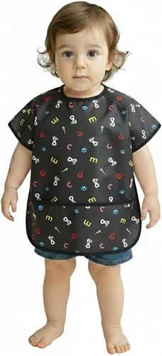 Plie Short Sleeve Waterproof Bib for Toddlers – Easy Clean Feeding Apron for Mealtime, Daycare, Self-Feeding, Lightweight