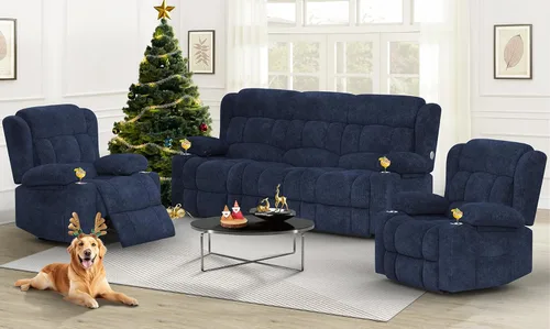 Vista 14 de Dresegmt Juego de sofá reclinable con consola de almacenamiento, diseño de respaldo medio abatible, sofá reclinable de 3 plazas y silla reclinable