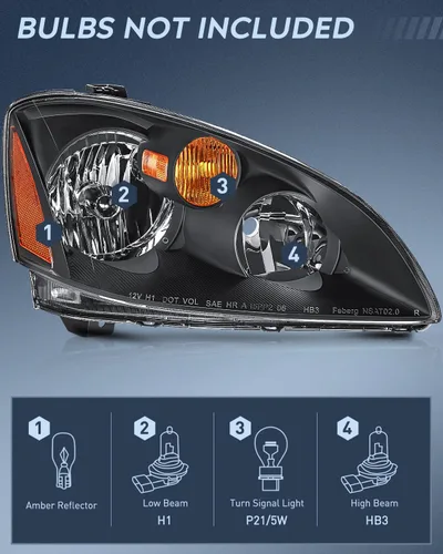 Vista 2 de Nilight - Conjunto de faros delanteros compatibles con Nissan Altima 2002, 2003, 2004. Carcasa negra, reflector ámbar, lente transparente. Faros