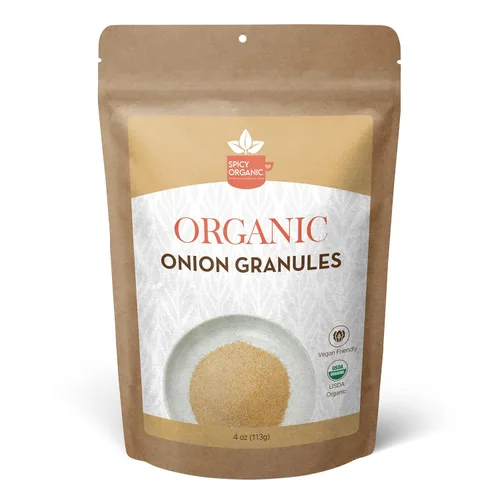 SPICY ORGANIC Gránulos de cebolla – Pure USDA Organic – Cebolla granulada culinaria sin OMG – Perfecto para usar en salsas, sopas, aderezos para
