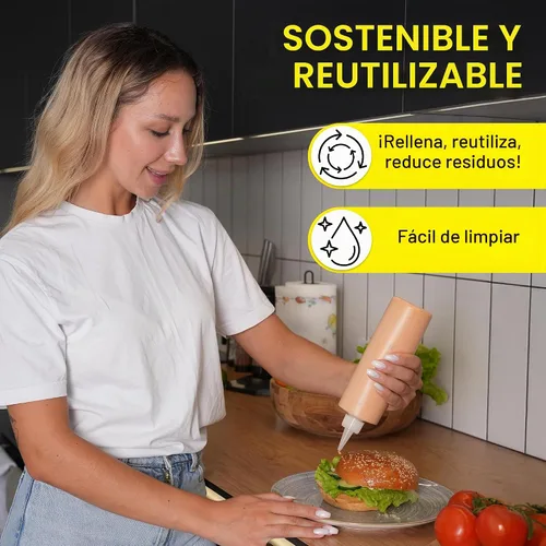 Vista 5 de BRIGHTFROM Botellas vacías de 16 onzas, paquete de 2 recipientes para chorro con parte superior roja, sin BPA para condimentos, jarabe, salsa