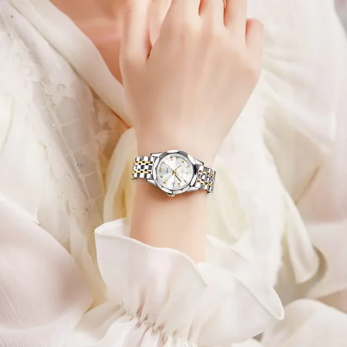 Vista 26 de OLEVS Reloj de mujer con diamantes de moda, analógico, de cuarzo, de acero inoxidable, para mujer, pequeño, para fecha, impermeable, luminoso