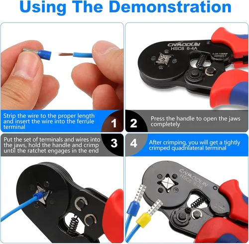 Vista 5 de CNAODUN - Kit de herramientas de prensado de virola para AWG 23-7 con 1900 terminales de virola de alambre de trinquete autoajustable