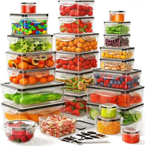 Vista 9 de 34 recipientes de almacenamiento de alimentos con tapas herméticas (17 tapas y 17 recipientes), aptos para microondas y lavavajillas, recipientes