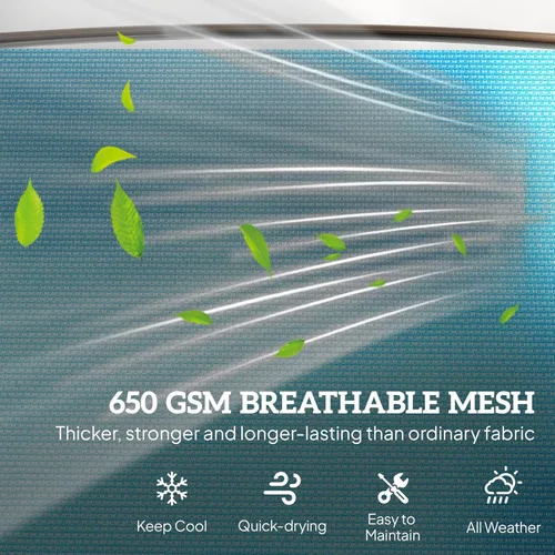 Vista 5 de Outsunny Banco planeador para 2 personas para exteriores, silla de columpio para patio, sofá biplaza con malla transpirable, mesa, marco de acero