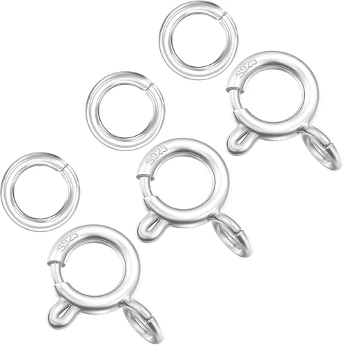 Vista 11 de Anillo de resorte de plata de ley 925 chapada en oro de 14 quilates con anillos de salto cerrados, cierre de langosta redondo para pulseras