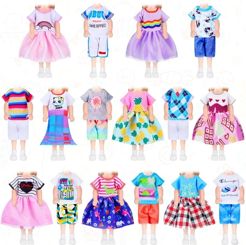 Vista 8 de Hungdao 16 piezas de ropa de muñeca para niña y niño, trajes encantadores, ropa de muñeca de 6 pulgadas, accesorios para cumpleaños de niños