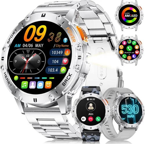 Vista 12 de LIGE Reloj inteligente AMOLED de 1.43 pulgadas para hombre con linterna, llamadas Bluetooth, más de 100 modos deportivos, 530 mAh, IP68 impermeable