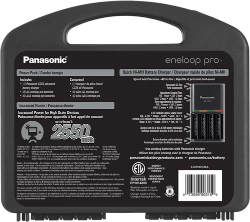 Vista 2 de Eneloop Panasonic K-KJ55KHC86A pro - Batería recargable de alta capacidad, 8AA, 6AAA, cargador de batería rápido de 4 horas y estuche