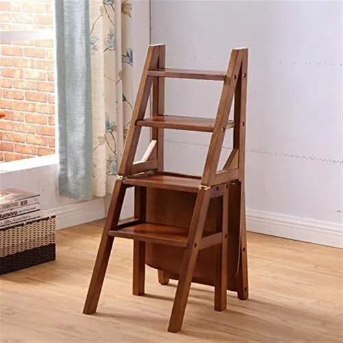 Silla plegable de escalera de biblioteca de madera Silla de escalera de cocina Escalera convertible para escuela, taburete multifuncional/color