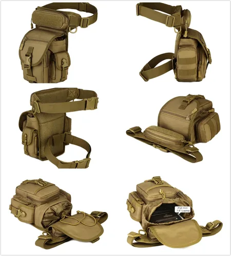 Vista 5 de Bolsa táctica de pierna caída, cangurera militar, paquete de muslos MOLLE panel de utilidad cruzada sobre la pierna (camuflaje ACU)