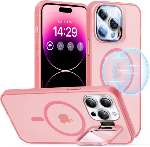 Vista 24 de Funda para iPhone 14 Pro, protección contra caídas de grado militar, compatible con MagSafe, soporte integrado y protector de lente de cámara, funda