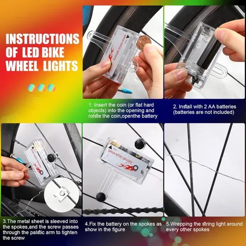 Vista 3 de Woanger 3 luces LED para bicicleta para montar por la noche, marco de bicicleta y luces de rueda, accesorios de bicicleta a batería, regalos