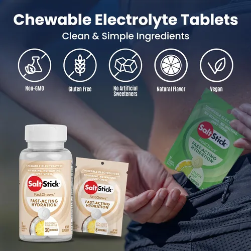 Vista 4 de SaltStick Electrolyte FastChews - 120 unidades sabor coco y piña - Tabletas de electrolitos masticables para hidratación, pastillas de sal - 10