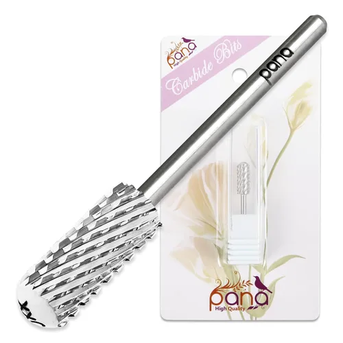 PANA - Broca de carburo para uñas, 3/32 pulgadas, cabezal pequeño con punta lisa, plateado (grano: grueso 2X a XXC) para pulidora eléctrica Dremel