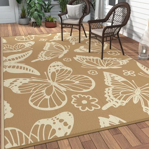 Vista 14 de GENIMO - Alfombra para exteriores de 6 x 9 pies, impermeable, reversible, de pajillas de plástico, para patio, espacios amplios, ligera