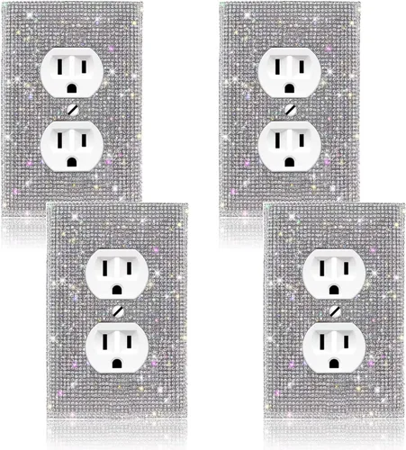 Vista 16 de Cubierta de interruptor de luz con brillos genéricos y enchufes, cubierta de placa de pared con diamantes de imitación brillantes, cubiertas