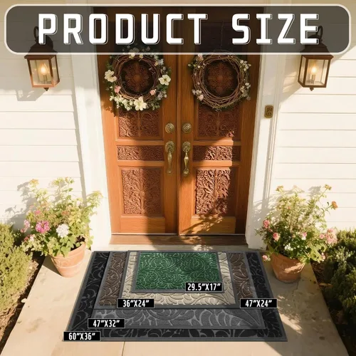 Vista 2 de Yimobra Tapete para puerta de entrada exterior, 29.5 x 17 pulgadas, impermeable, resistente, para puerta delantera, tapete antideslizante resistente
