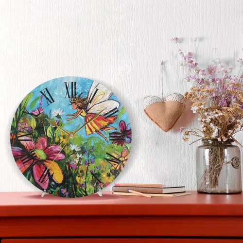 Vista 2 de fairy Flying in The Flower 10 Inch Round wall clock retro Silent Easy to Use for Hotel Home reloj de pared para cocina