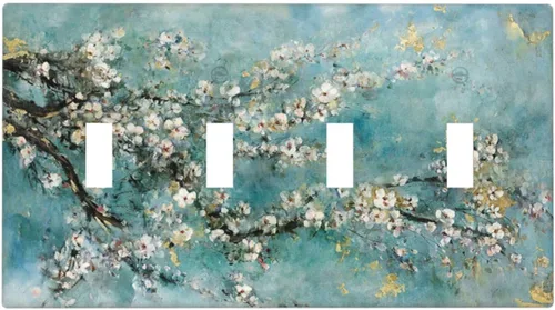 Vista 84 de Pintura al óleo de flores abstractas de 1 cuadrilla de interruptor de luz dúplex individual cubierta de salida placa de pared decorativa Placa