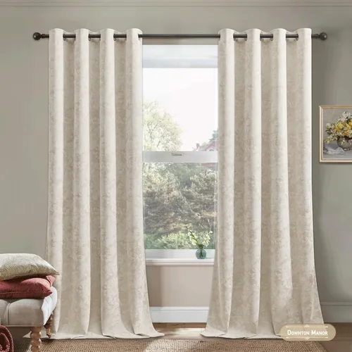 Vista 4 de Beauoop - Cortinas opacas beige con diseño floral jacquard, 2 paneles, para dormitoriosala, de felpilla, gris pardo, aislantes y a prueba de ruido