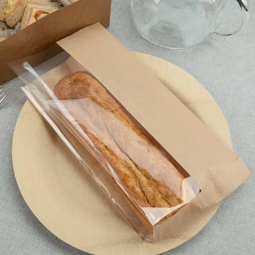 Vista 9 de Bag Tek Bolsa de pan rectangular de papel kraft pequeña - con ventana lateral - 4 3/4" x 2 3/4" x 8 1/2" - Caja de 100 unidades - Restaurantware