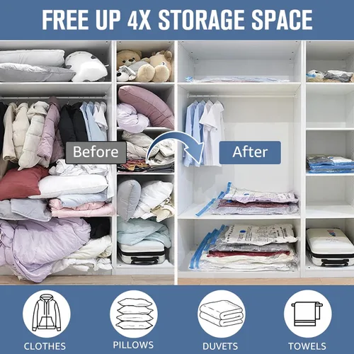 Vista 6 de BoxLegend Bolsas de almacenamiento al vacío con bomba de mano, 6 bolsas grandes de 23.6''x31.5'' de sellado al vacío engrosadas para ropa, abrigos