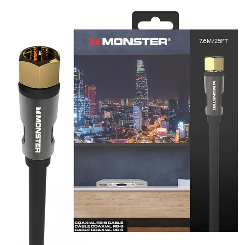 Vista 10 de Monster Essentials - Cable coaxial RG-6 con conector de cable coaxial F-Pin chapado en oro, cable de Internet de alta velocidad con cubierta