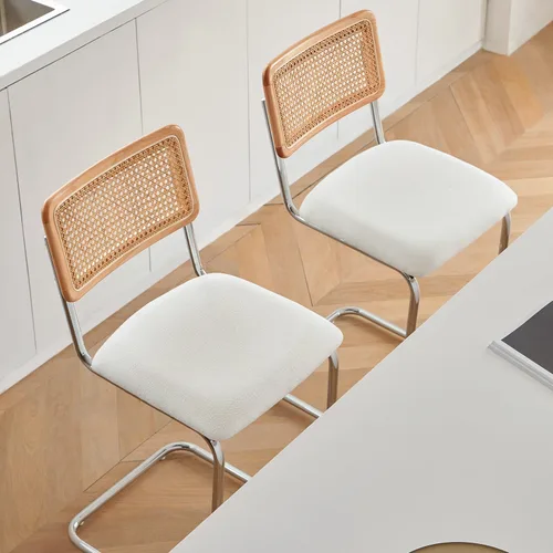 Vista 20 de Juego de 3 taburetes de ratán natural con respaldo de madera maciza, taburetes de bar Cesca modernos de mediados de siglo de 24 pulgadas, taburete