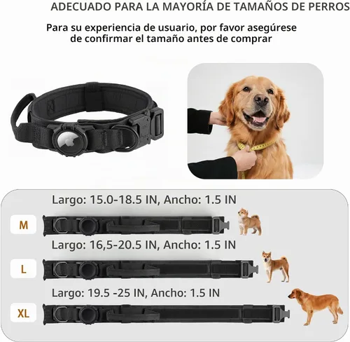 Vista 5 de Collar de perro Airtag mejorado impermeable, nailon ajustable para Negro